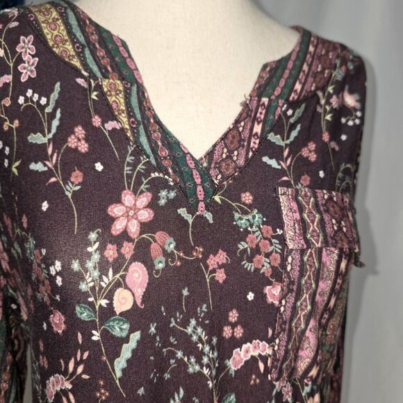 One World Golche Brown Floral and Patterns Soft Tunic Top Size Medium - Picture 2 of 8